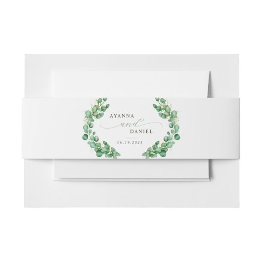 Eucalyptus Greenery Elegant Script Uitnodigingen Wikkel (Voorkant Voorbeeld)