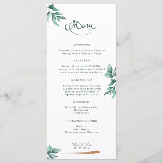 Eucalyptus Greenery Elegant Script Wedding Menu (Voorkant)