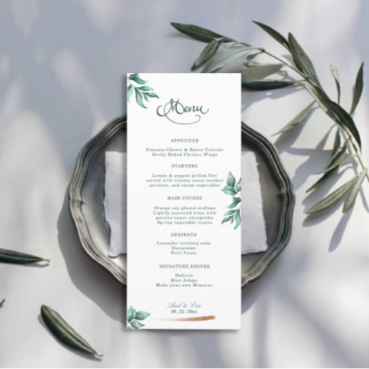 Eucalyptus Greenery Elegant Script Wedding Menu