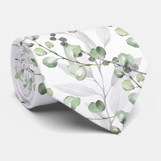 Eucalyptus Greenery Elegant Waterverf Wedding Stropdas (Opgerold)