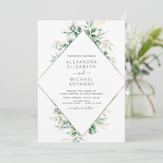 Eucalyptus Greenery Elegant Wedding Aankondiging (Staand voorkant)