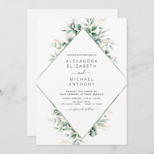 Eucalyptus Greenery Elegant Wedding Aankondiging (Voorkant / Achterkant)