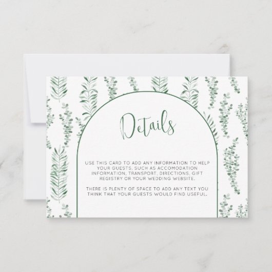 Eucalyptus Greenery Elegant Wedding Details Kaart (Voorkant)