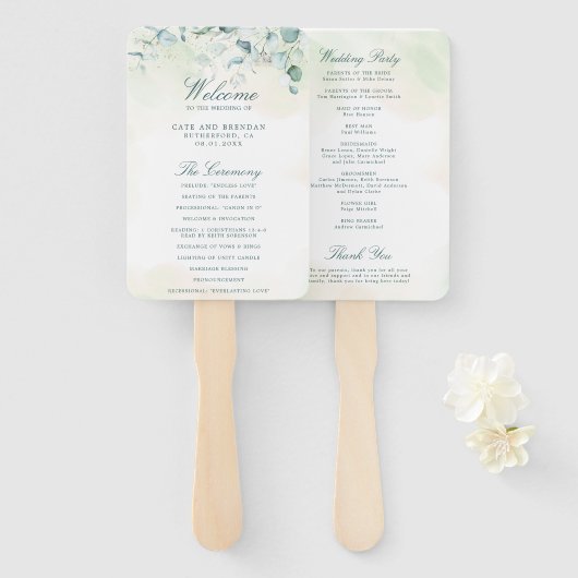 Eucalyptus Greenery Elegant Wedding Programme Handwaaier (Voorkant en achterkant)