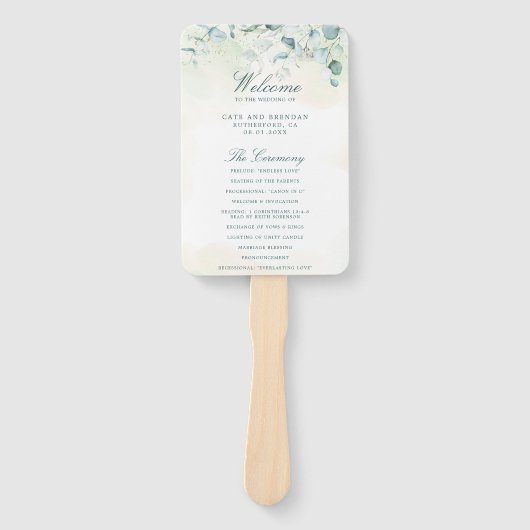 Eucalyptus Greenery Elegant Wedding Programme Handwaaier (Voorkant)
