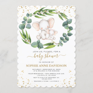 Eucalyptus Greenery Elephant Girl Baby shower Kaart