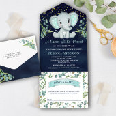 Eucalyptus Greenery Elephant Navy Blue Baby shower All In One Uitnodiging