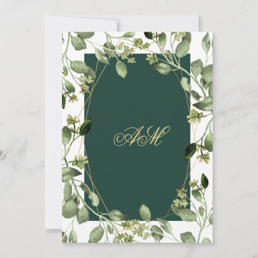 Eucalyptus greenery emerald green gold bruiloft kaart (Achterkant)