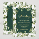 Eucalyptus greenery emerald green gold bruiloft kaart (Voorkant / Achterkant)