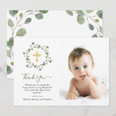 Eucalyptus Greenery en Cross | Baptisemfoto Bedankkaart (Voorkant / Achterkant)