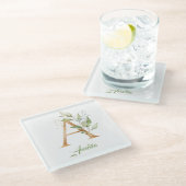 Eucalyptus greenery faux goudfolie glazen onderzetter (Schuin)