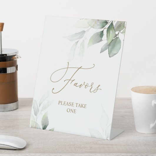 Eucalyptus Greenery Favors Table Tent Sign Reclamebord Met Voetstuk (Insitu)