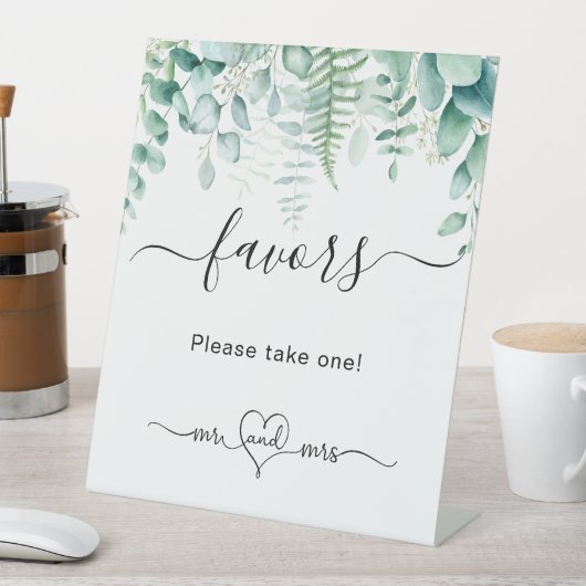 Eucalyptus greenery ferns bruiloft bevoordeelt gas reclamebord met voetstuk (Insitu)