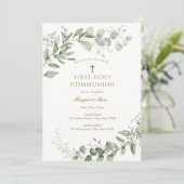 Eucalyptus Greenery First Communion Religious Kaart (Staand voorkant)