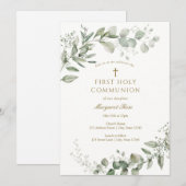 Eucalyptus Greenery First Communion Religious Kaart (Voorkant / Achterkant)