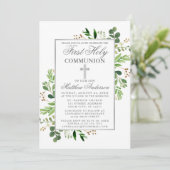 Eucalyptus Greenery First Communy Silver Kaart (Staand voorkant)