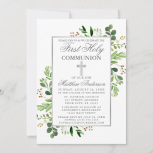 Eucalyptus Greenery First Communy Silver Kaart