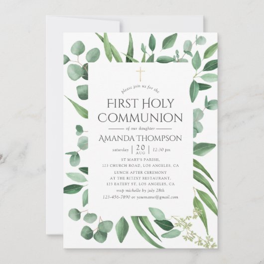 Eucalyptus Greenery First Heilige Communie Kaart (Voorkant)