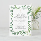 Eucalyptus Greenery First Heilige Communie Kaart (Staand voorkant)