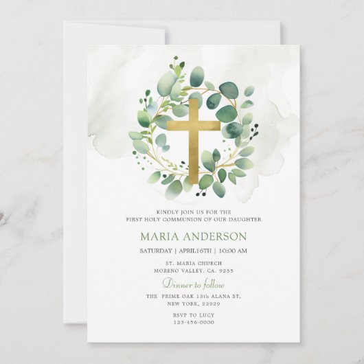 Eucalyptus Greenery First Heilige Communie Kaart (Voorkant)