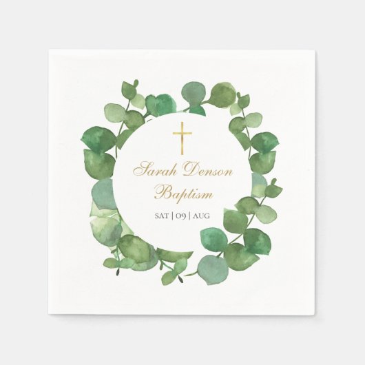 Eucalyptus Greenery Floral Baptism Christening Servet (Voorkant)