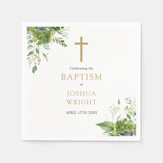 Eucalyptus Greenery Floral Baptism Christening Servet (Voorkant)