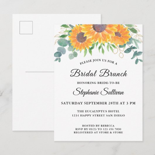Eucalyptus Greenery Floral Bridal Brunch Uitnodiging Briefkaart (Voorkant / Achterkant)