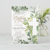 Eucalyptus Greenery Floral Cross Baptisme Kaart (Staand voorkant)