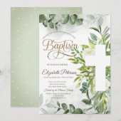 Eucalyptus Greenery Floral Cross Baptisme Kaart (Voorkant / Achterkant)
