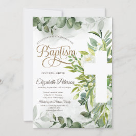 Eucalyptus Greenery Floral Cross Baptisme Kaart