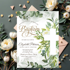 Eucalyptus Greenery Floral Cross Baptisme Kaart
