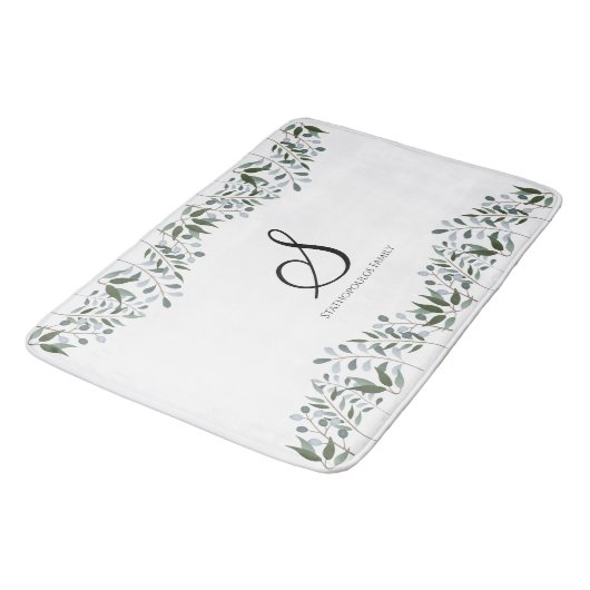 Eucalyptus Greenery Floral Familial Name Badmat (Gekanteld)