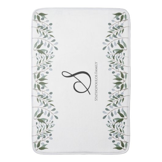 Eucalyptus Greenery Floral Familial Name Badmat (Voorkant Verticaal)