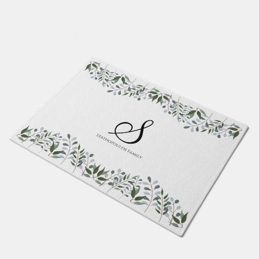 Eucalyptus Greenery Floral Familial Name Deurmat (Schuin)