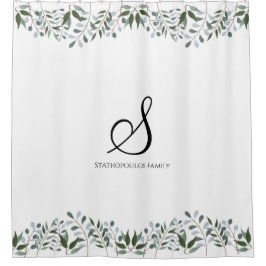 Eucalyptus Greenery Floral Familial Name Douchegordijn