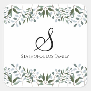 Eucalyptus Greenery Floral Family Name Vierkante Sticker
