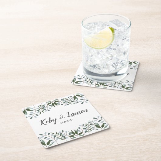 Eucalyptus Greenery Floral Jubileum Datum Kartonnen Onderzetters (Insitu)