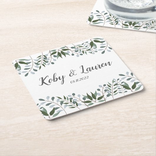 Eucalyptus Greenery Floral Jubileum Datum Kartonnen Onderzetters (Schuin)