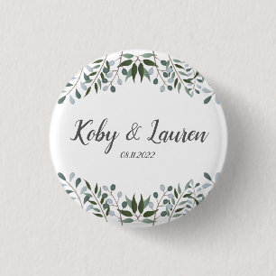 Eucalyptus Greenery Floral Jubileum Datum Ronde Button 3,2 Cm