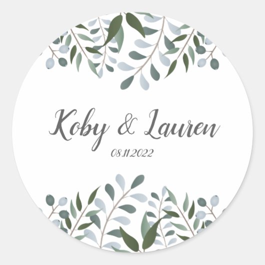 Eucalyptus Greenery Floral Jubileum Datum Ronde Sticker (Voorkant)