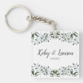 Eucalyptus Greenery Floral Jubileum Datum Sleutelhanger (voorkant)