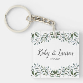 Eucalyptus Greenery Floral Jubileum Datum Sleutelhanger
