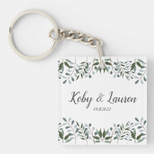 Eucalyptus Greenery Floral Jubileum Datum Sleutelhanger