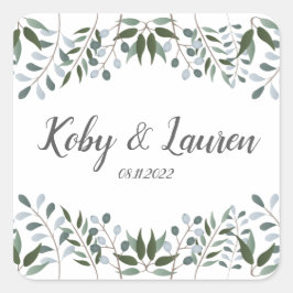 Eucalyptus Greenery Floral Jubileum Datum Vierkante Sticker