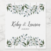Eucalyptus Greenery Floral Jubileum Datum Wijn Etiket (Enkel label)