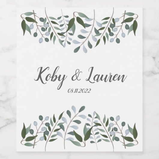 Eucalyptus Greenery Floral Jubileum Datum Wijn Etiket (Enkel label)
