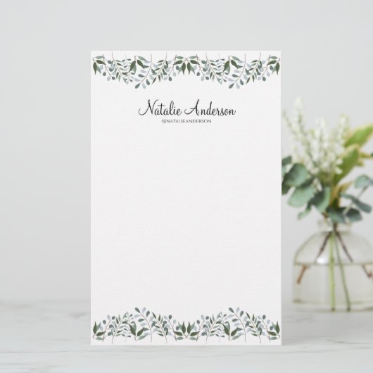Eucalyptus Greenery Floral personaliseren Briefpapier (Staand voorkant)