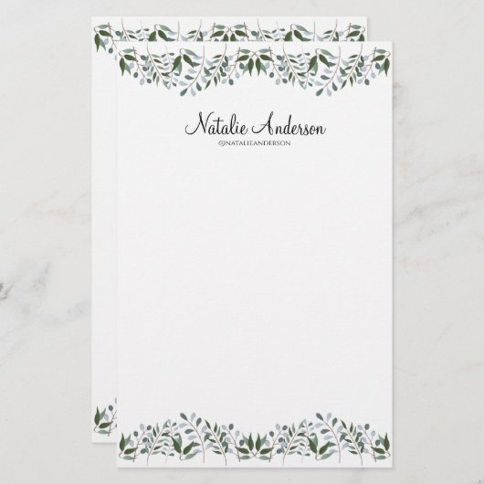 Eucalyptus Greenery Floral personaliseren Briefpapier (Voorkant / Achterkant)