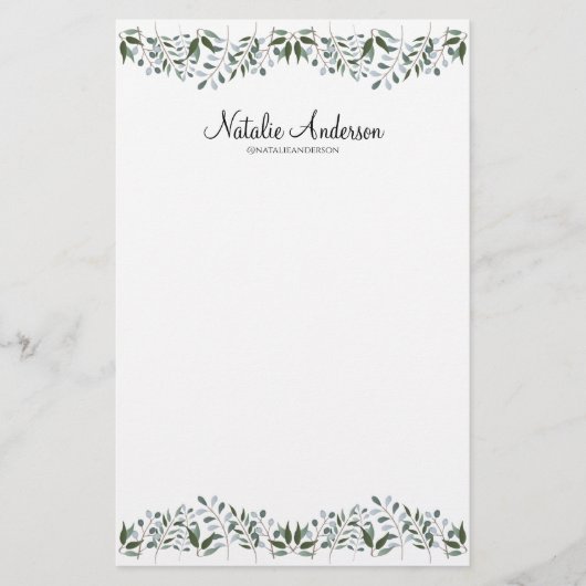 Eucalyptus Greenery Floral personaliseren Briefpapier (Voorkant)