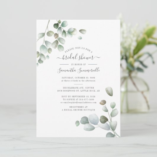 Eucalyptus Greenery Floral Script Vrijgezellenfees Kaart (Staand voorkant)